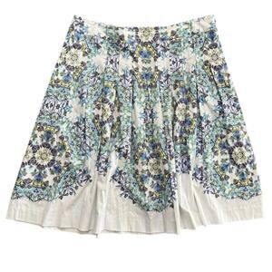 Talbots Woman's Purple Blue Floral Print Cotton Blend Pleated Midi Skirt Size 14